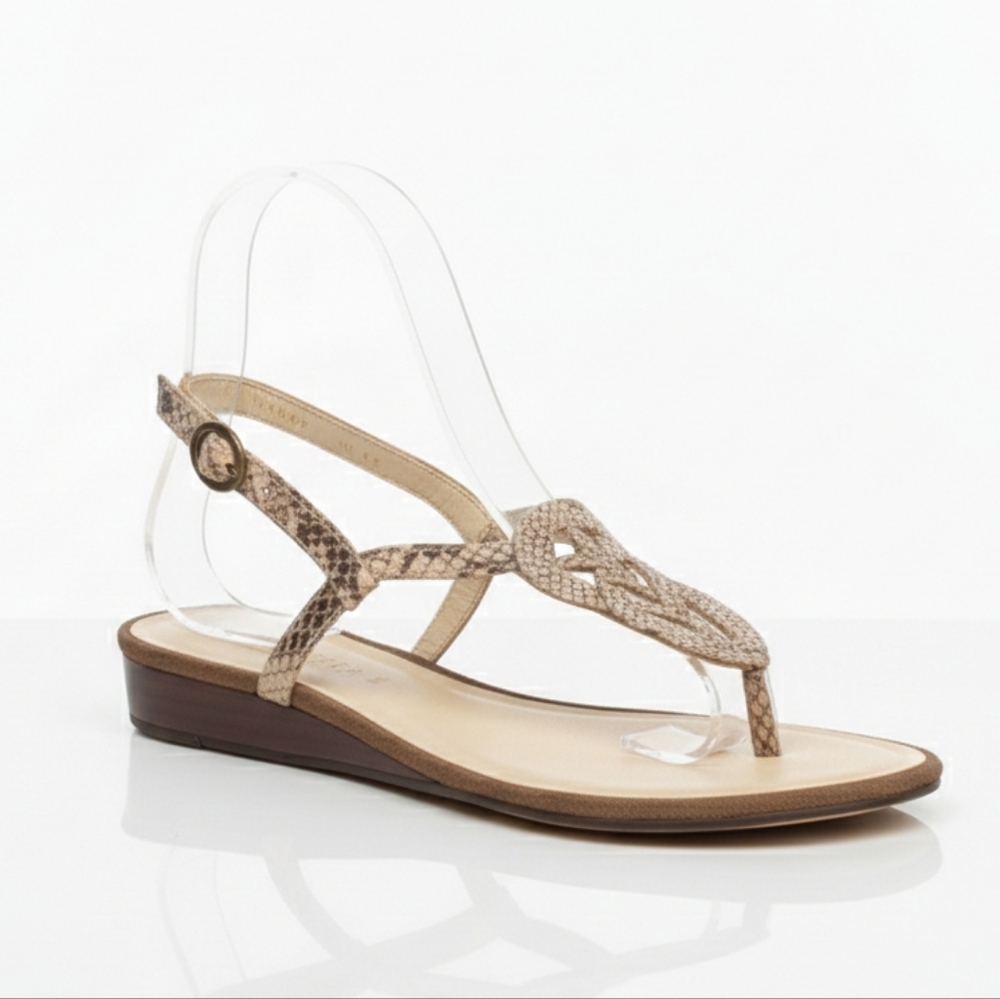 Talbots Snakeskin Leather T-Strap Wedge Sandals Size 6B Brazil Slingback Celtic